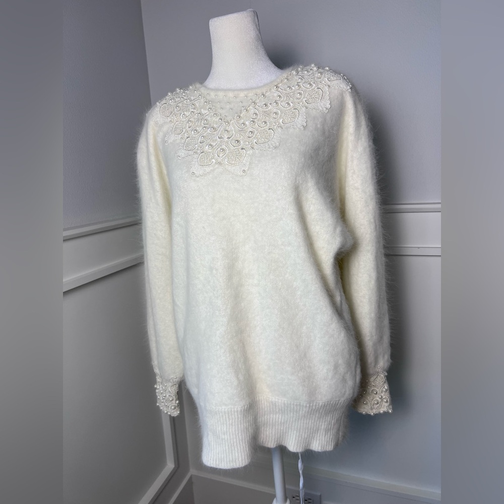 Belldini Cream Sweater with Lace Accents